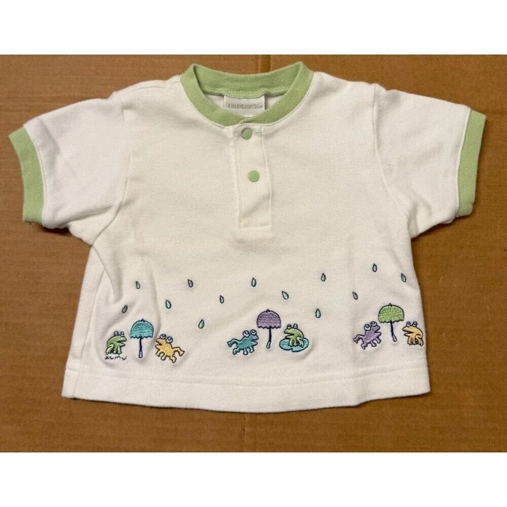 Vintage Carter’s Japanese Artist EMU NAMAE Frog Shirt Set Sz 3/6M Rain Cotton
